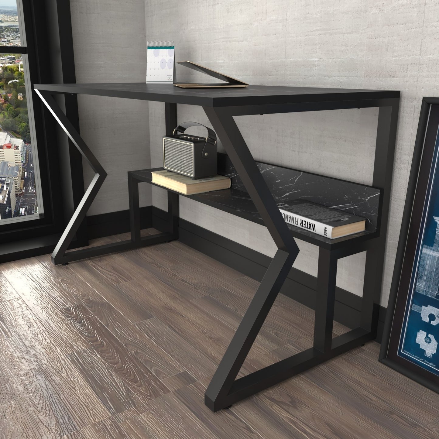 Γραφείο Υπολογιστή και Μελέτης Marble Μαύρο | 875ZNA4572