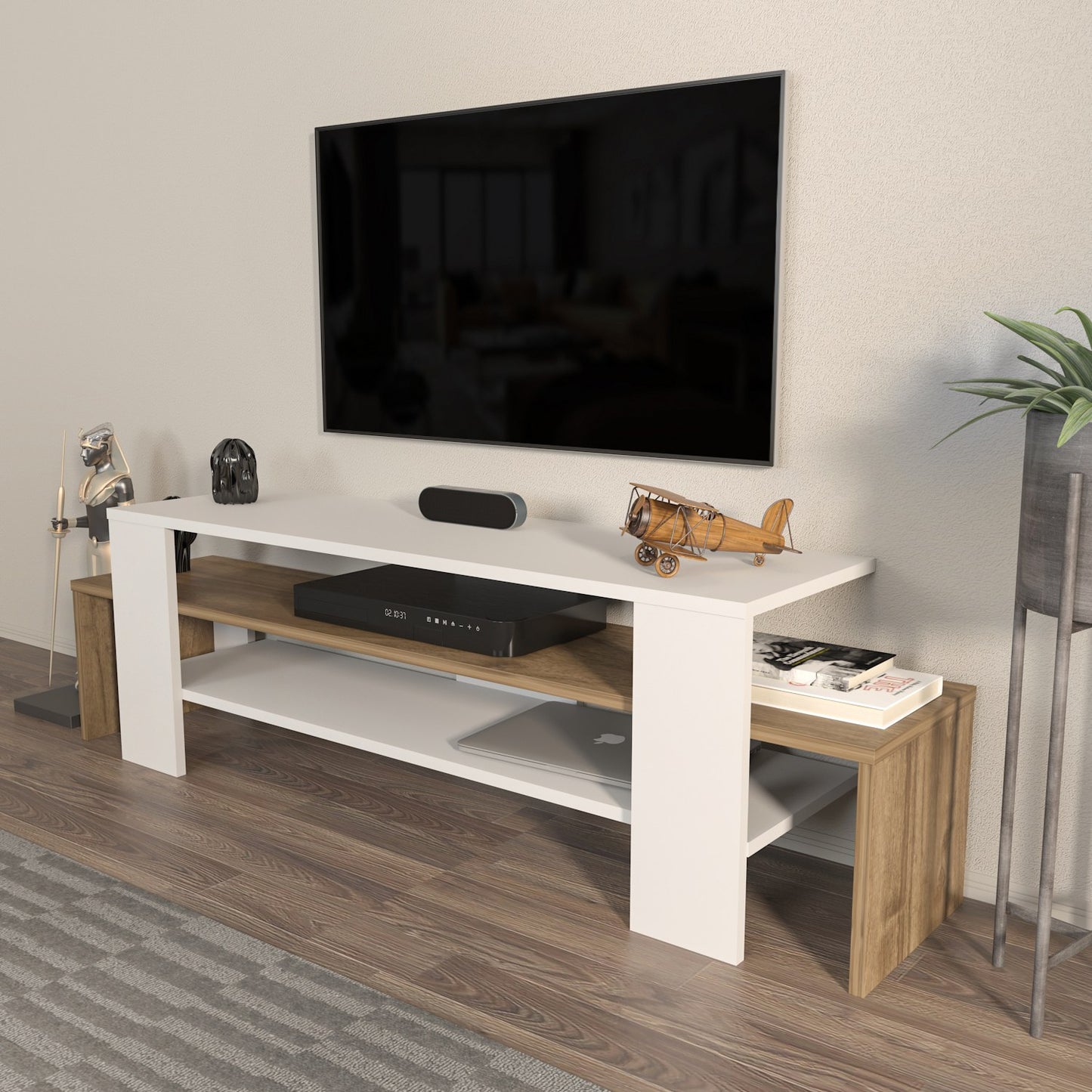 Έπιπλο Τηλεόρασης TV Βάση Σύνθεση Λευκό Καρυδί | 875ZNA4601