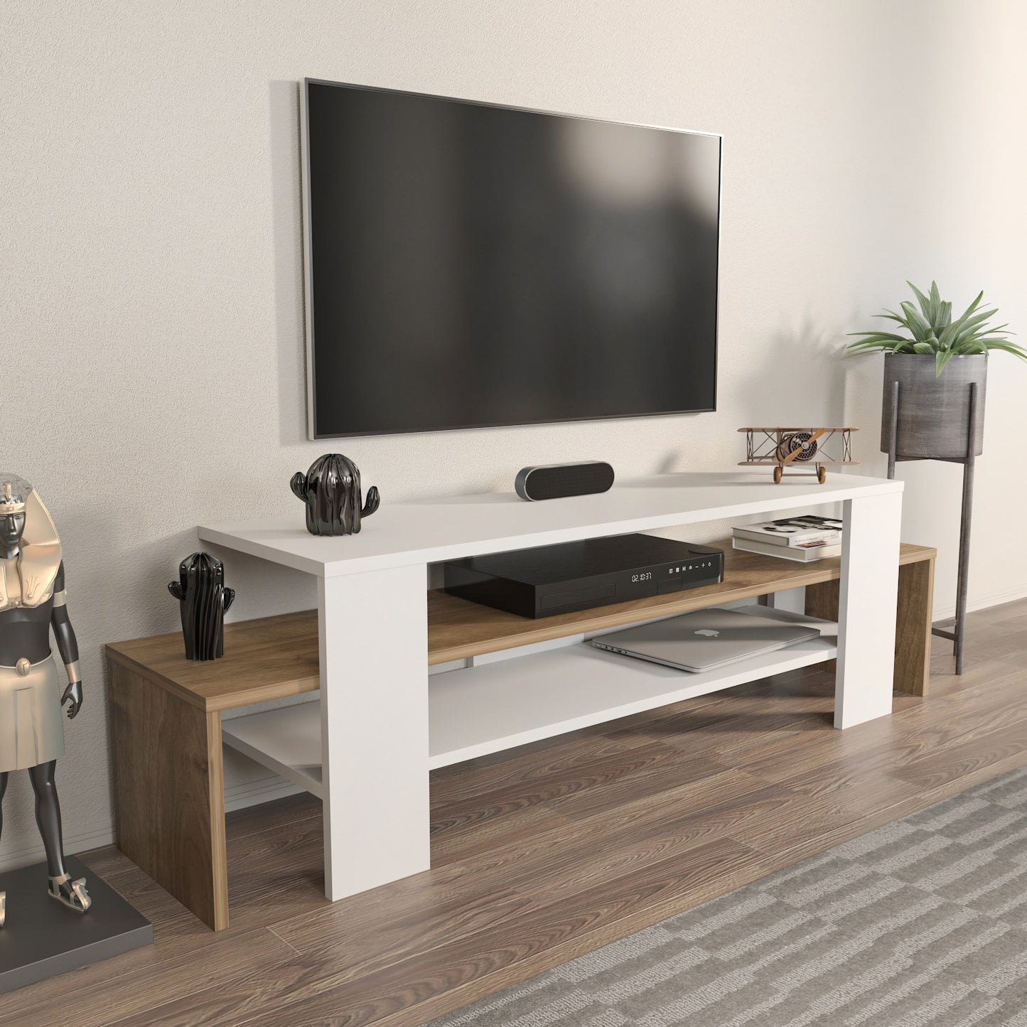 Έπιπλο Τηλεόρασης TV Βάση Σύνθεση Λευκό Καρυδί | 875ZNA4601