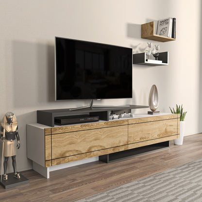 Έπιπλο Τηλεόρασης TV Βάση Σύνθεση Λευκό Δρυς Ανθρακί | 875ZNA4604