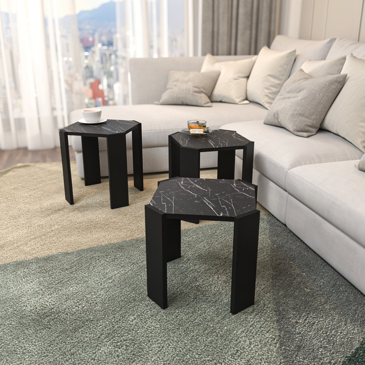 Τραπεζάκι Σαλονιού Μαύρο - Marble 44,5 x 44,5 x 41 εκ GR875ZNA4628