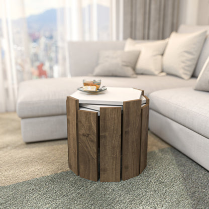 Τραπεζάκι Σαλονιού Λευκό - Καρυδί 44,5 x 44,5 x 41 εκ GR875ZNA4629
