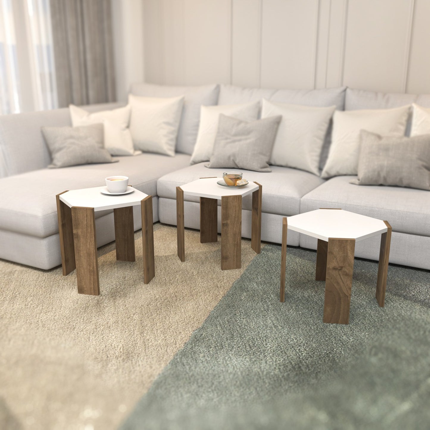 Τραπεζάκι Σαλονιού Λευκό - Καρυδί 44,5 x 44,5 x 41 εκ GR875ZNA4629
