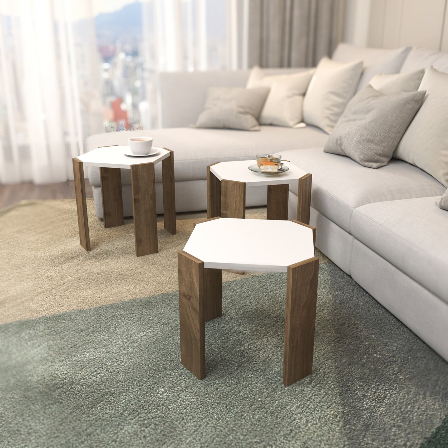 Τραπεζάκι Σαλονιού Λευκό - Καρυδί 44,5 x 44,5 x 41 εκ GR875ZNA4629