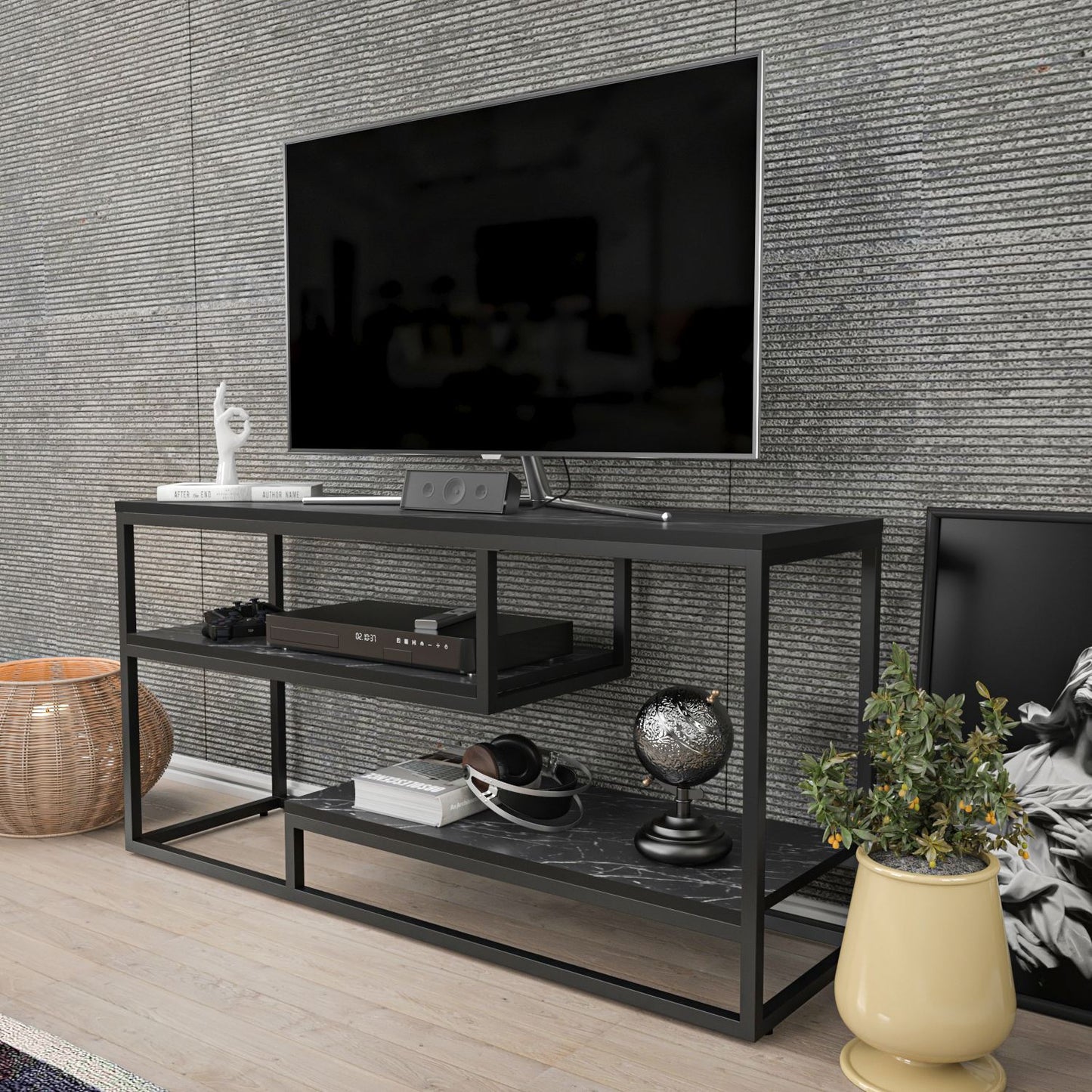 Έπιπλο Τηλεόρασης TV Βάση Σύνθεση Bendire Μαύρο | 875ZNA5315