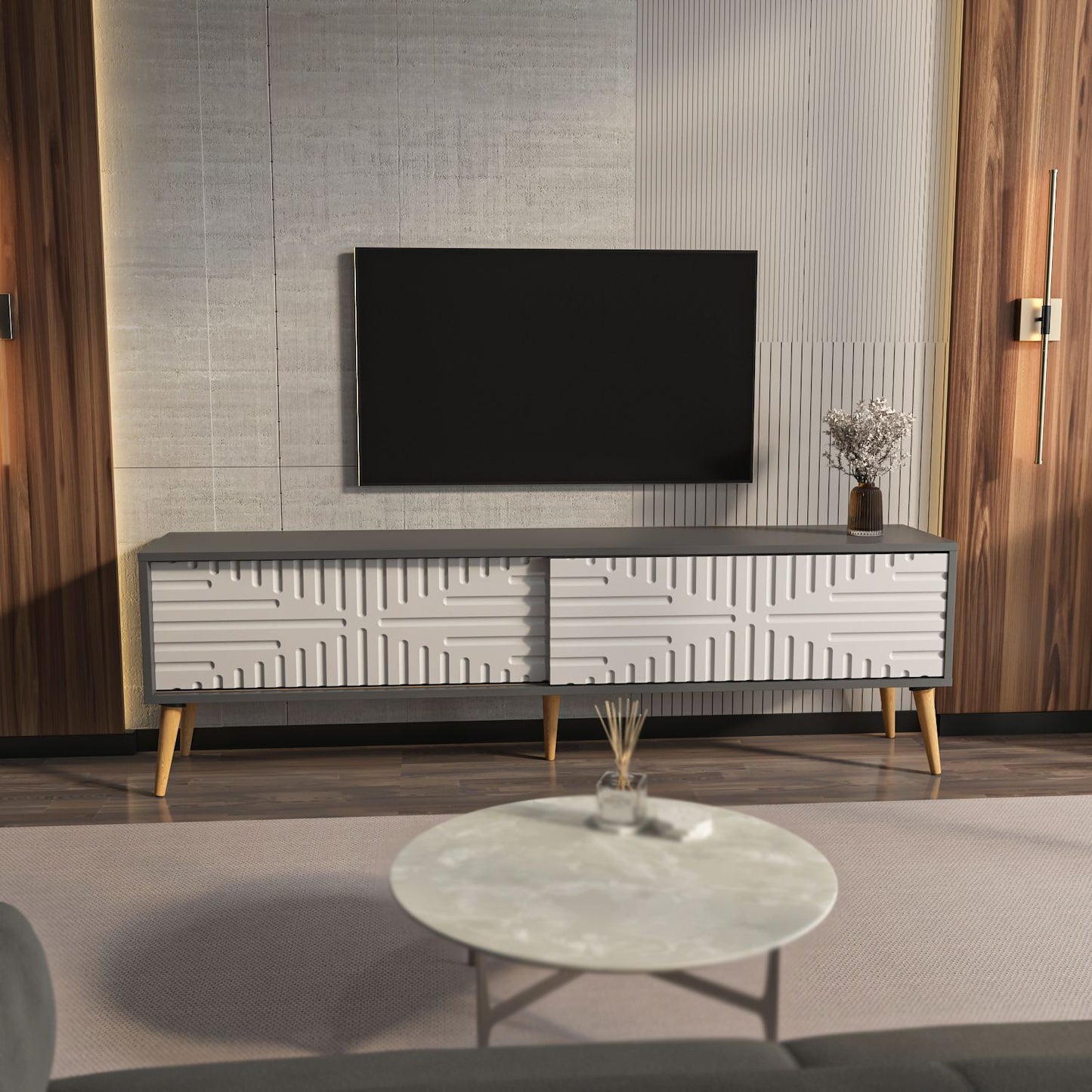 Έπιπλο Τηλεόρασης TV Βάση Σύνθεση Ανθρακί Λευκό | 875ZNA5316