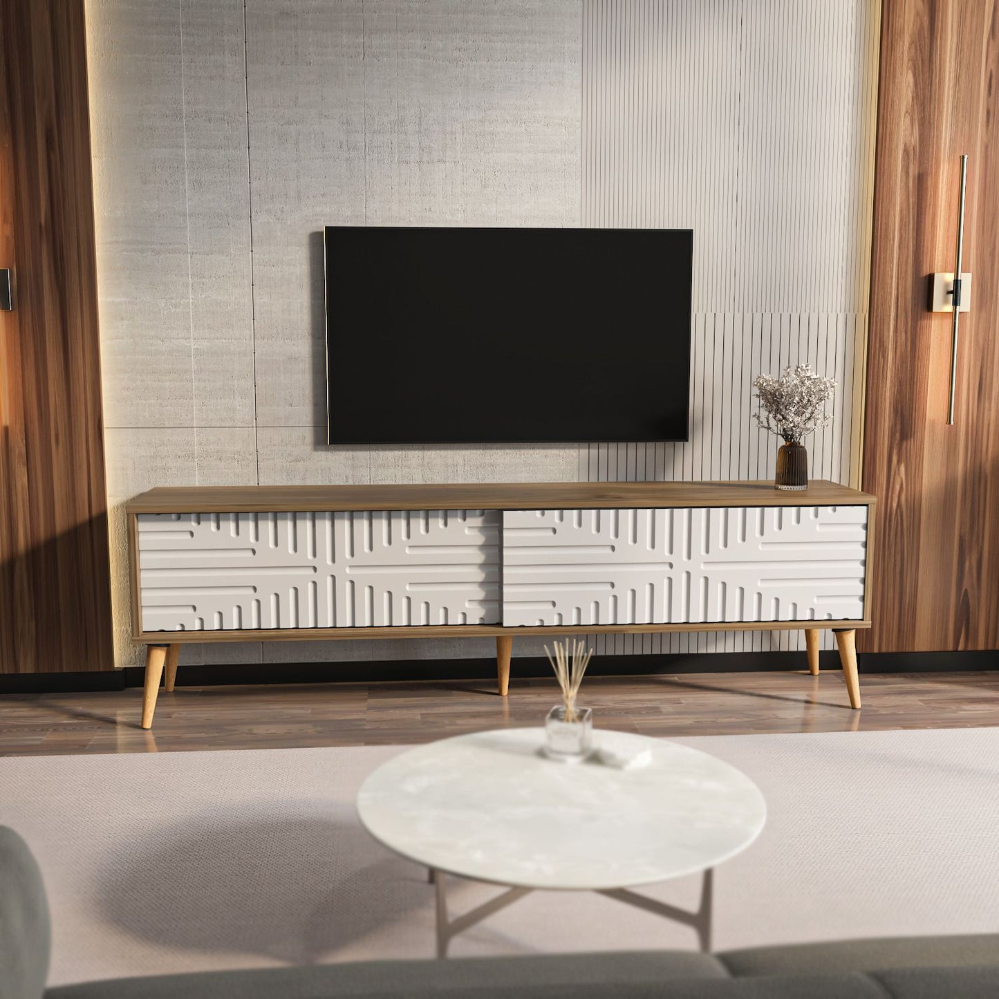 Έπιπλο Τηλεόρασης TV Βάση Σύνθεση Καρυδί Λευκό | 875ZNA5318