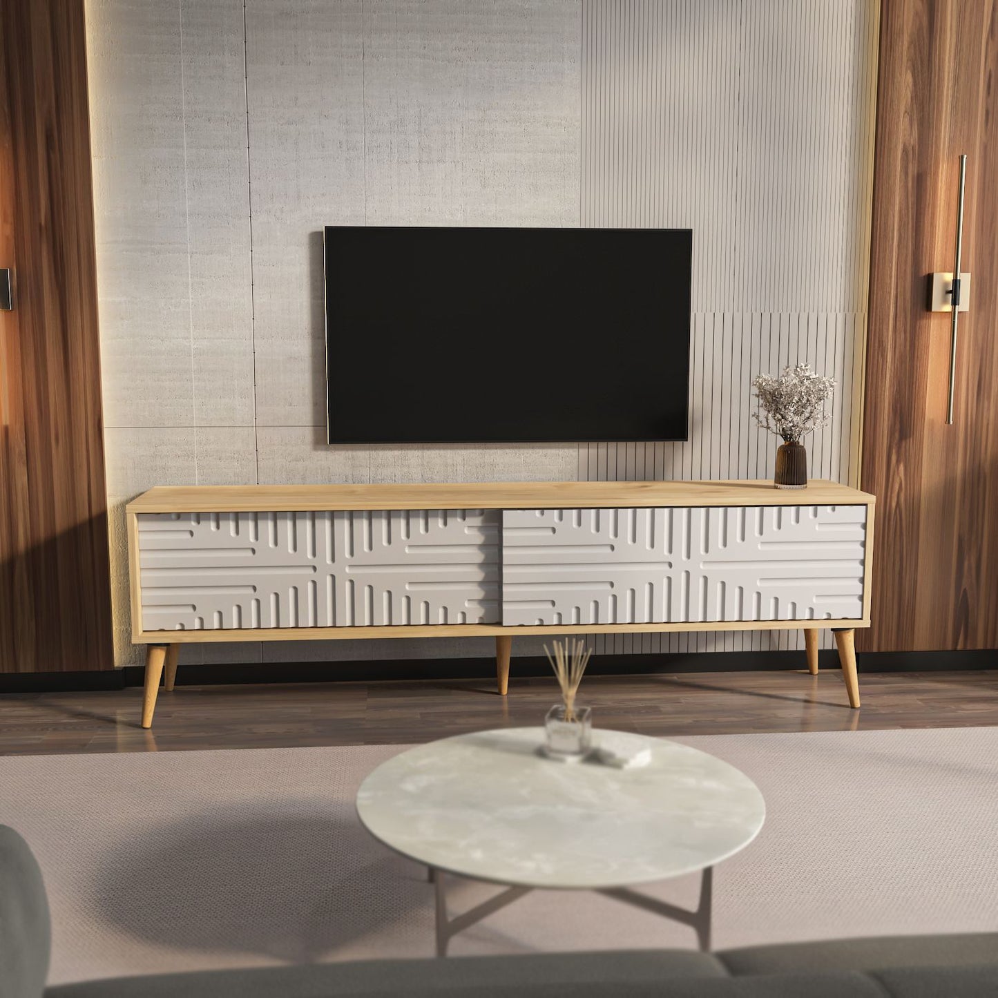 Έπιπλο Τηλεόρασης TV Βάση Σύνθεση Sapphire Δρυς Λευκό | 875ZNA5319