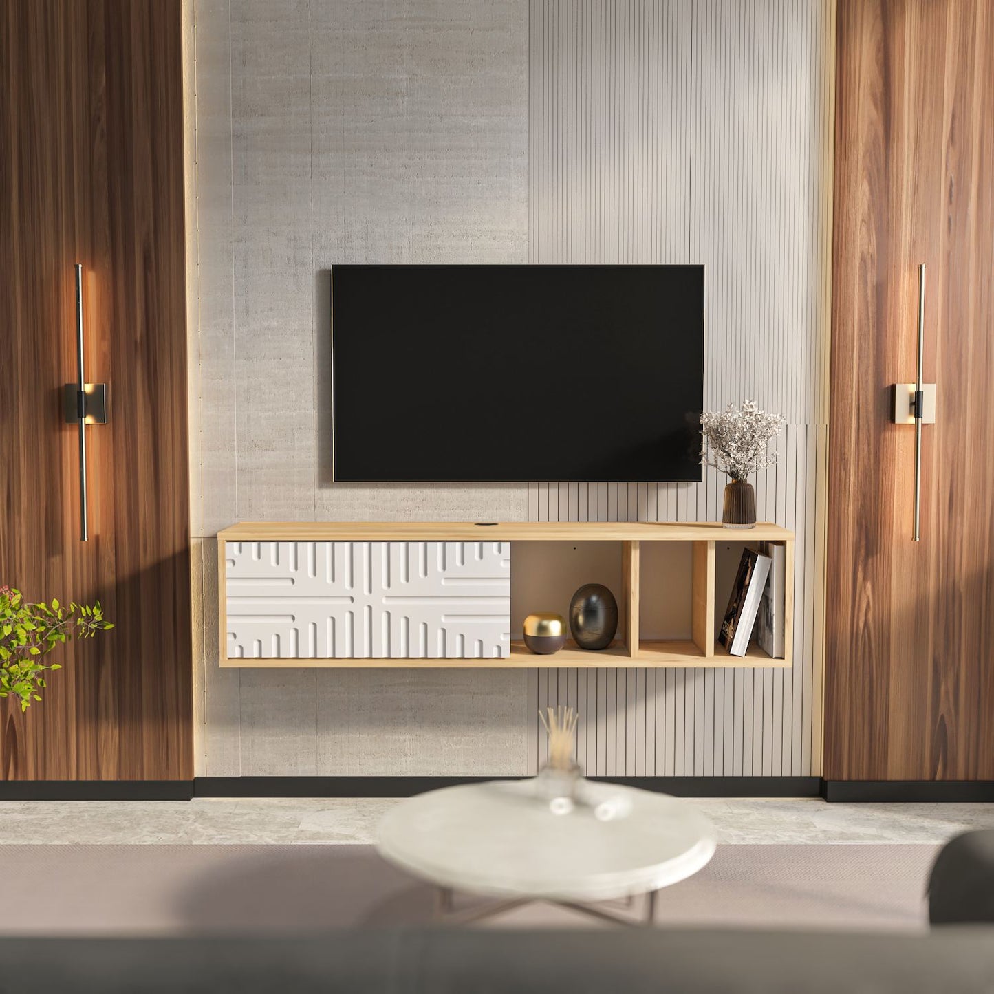 Έπιπλο Τηλεόρασης TV Βάση Σύνθεση Sapphire Δρυς Λευκό | 875ZNA5338