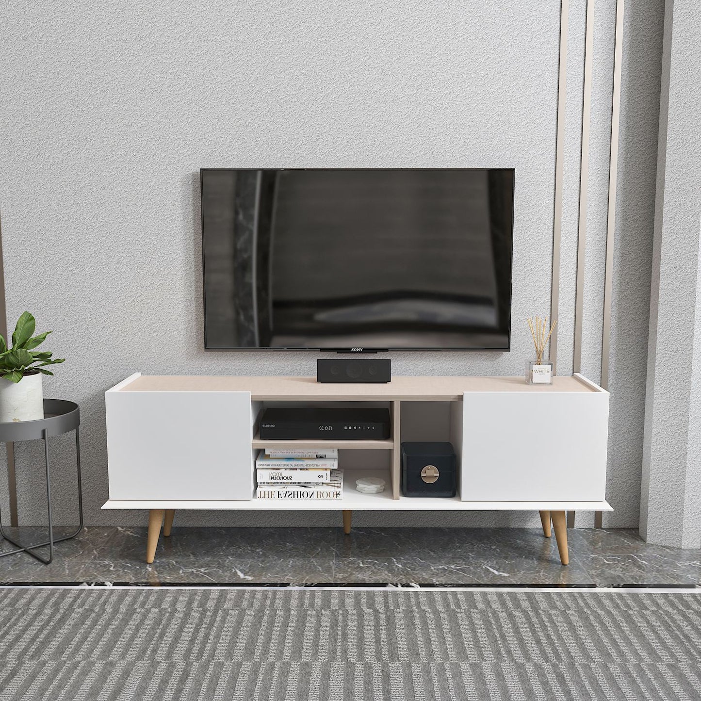 Έπιπλο Τηλεόρασης TV Βάση Σύνθεση Λευκό Beige | 875ZNA5349