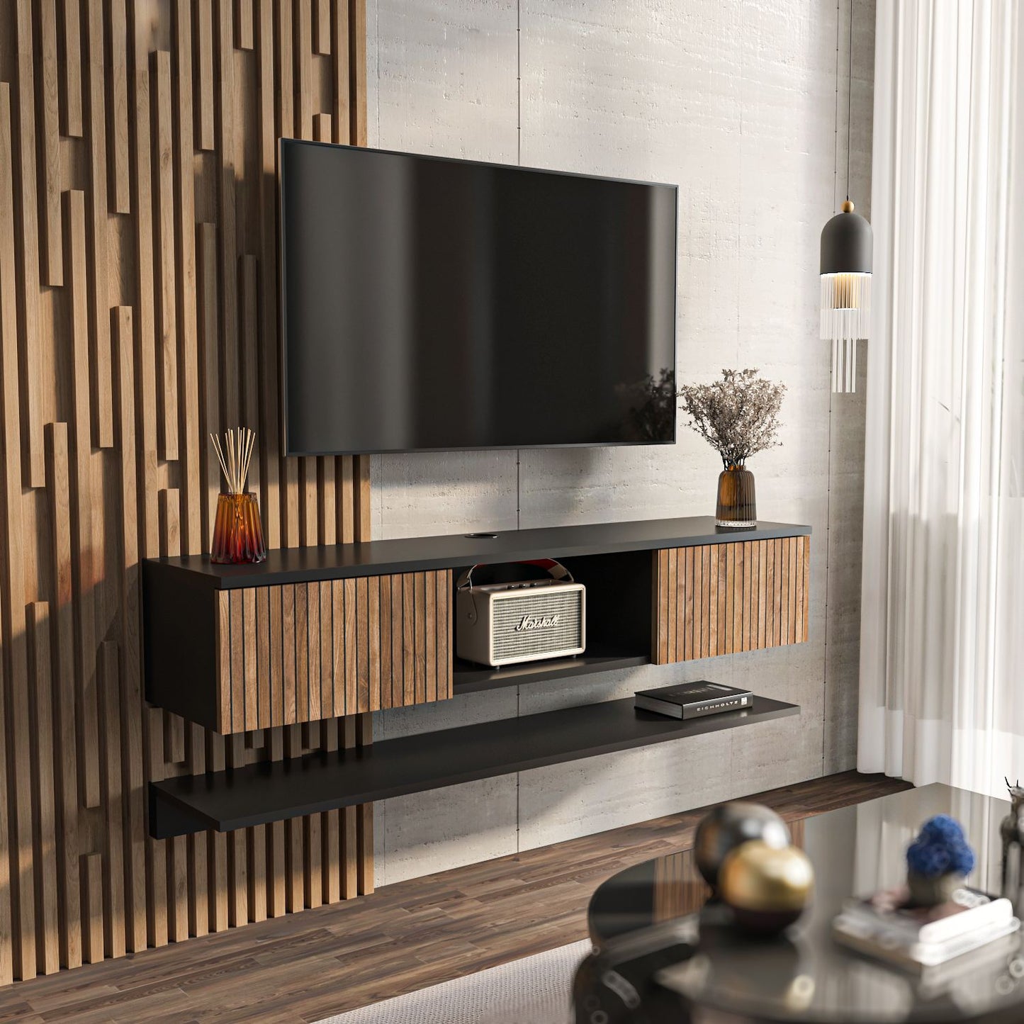 Έπιπλο Τηλεόρασης TV Βάση Σύνθεση Ξύλοen Μαύρο | 875ZNA5352
