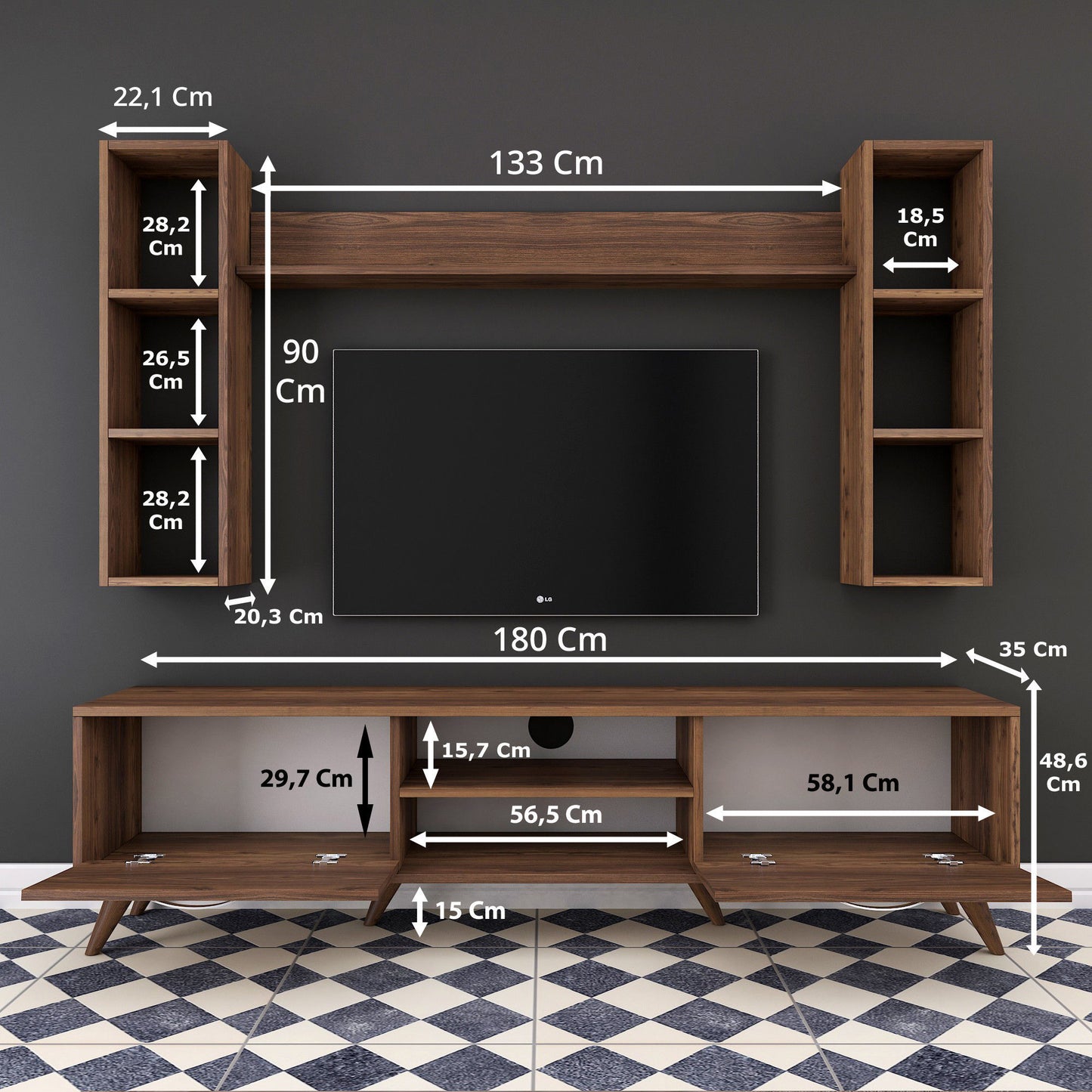 Έπιπλο Τηλεόρασης TV Βάση Σύνθεση Καρυδί | 893RAN1381