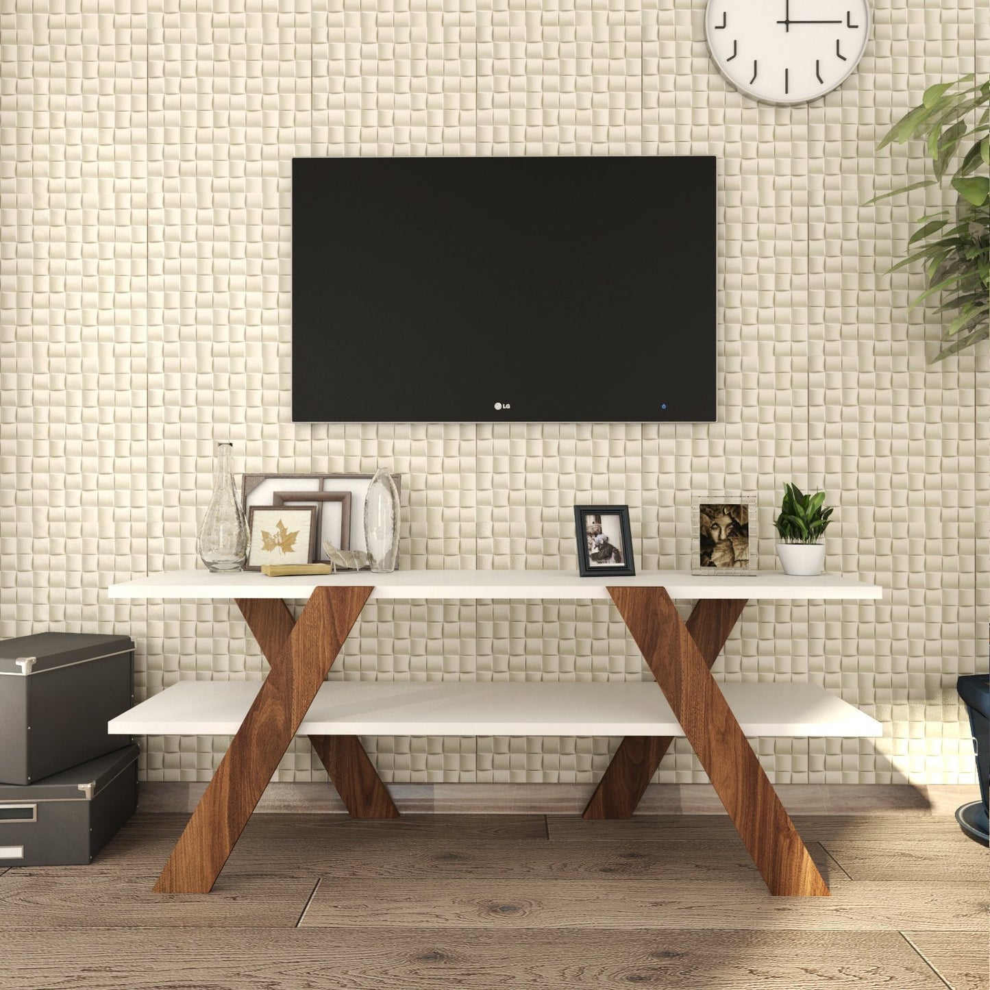 Έπιπλο Τηλεόρασης TV Βάση Σύνθεση Λευκό Καρυδί | 893RAN3112