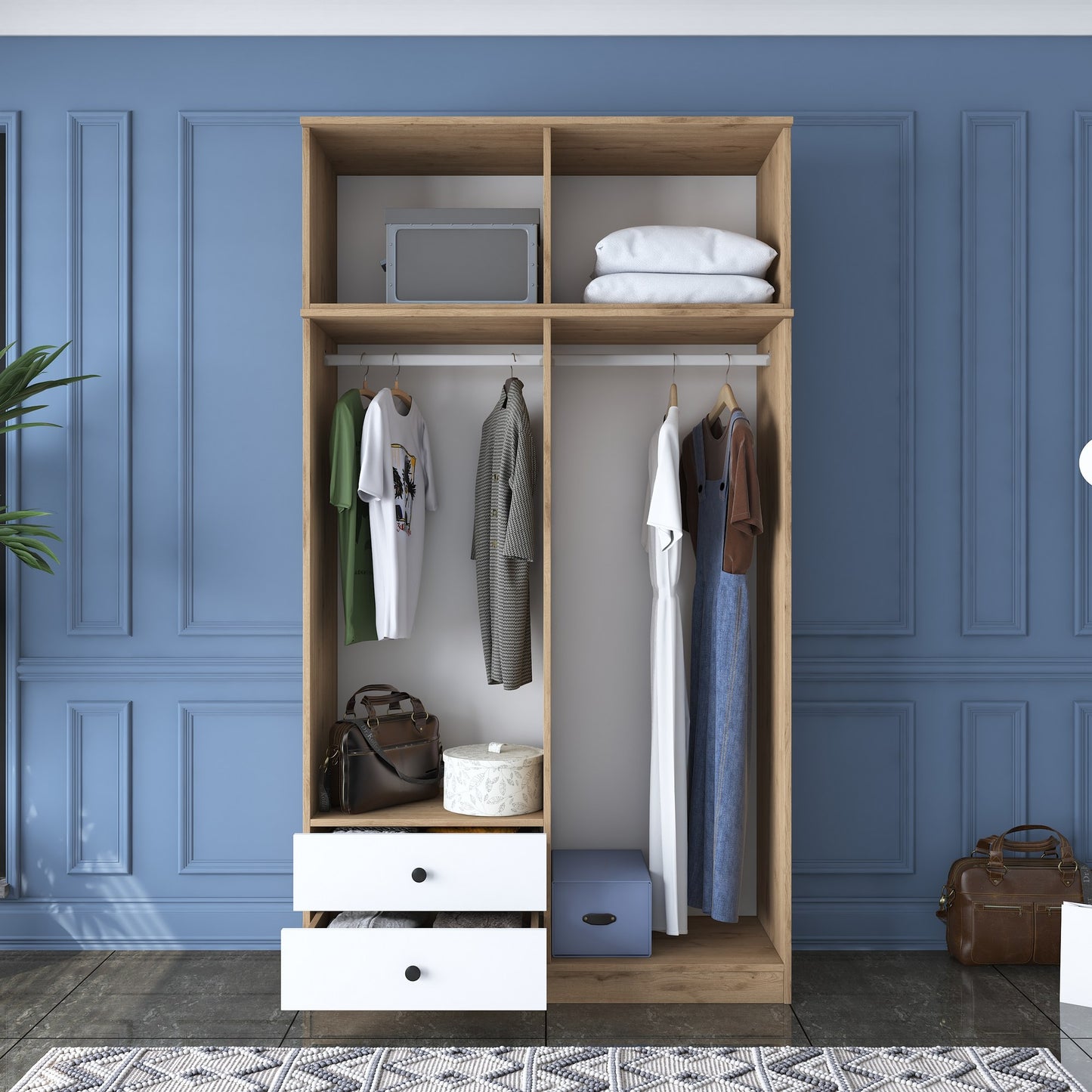 Ντουλάπα 120x216.8x42.5 εκ Walnut White 893RAN3316