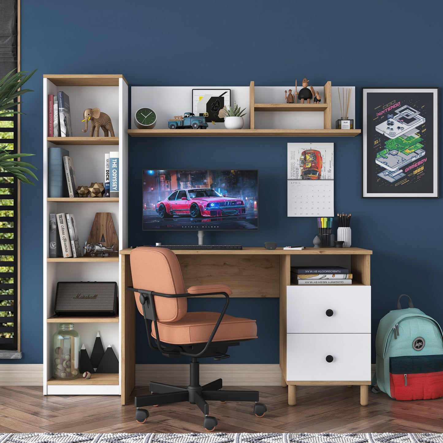 Γραφείο Υπολογιστή και Μελέτης Καρυδί/Λευκό | 893RAN3336