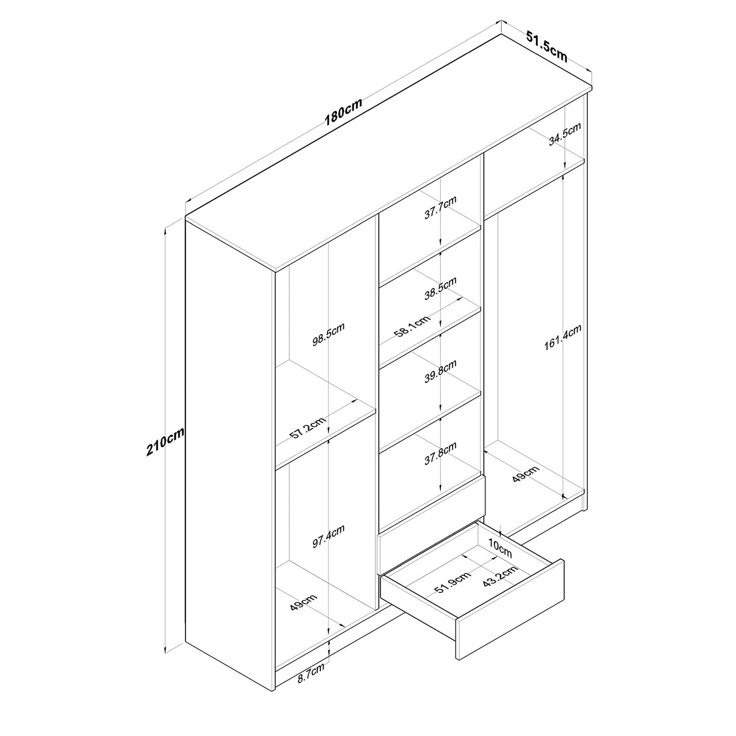 Ντουλάπα 180x210x51.5 εκ Walnut White 893RAN4546