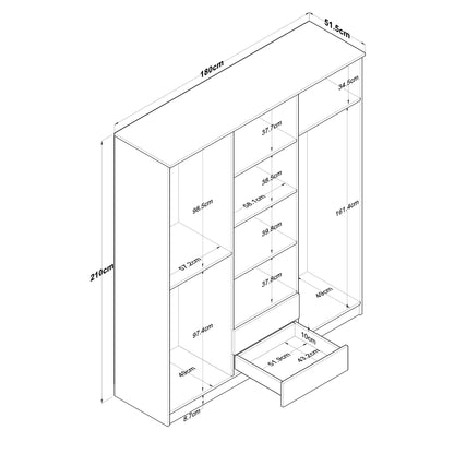 Ντουλάπα 180x210x51.5 εκ Walnut White 893RAN4546
