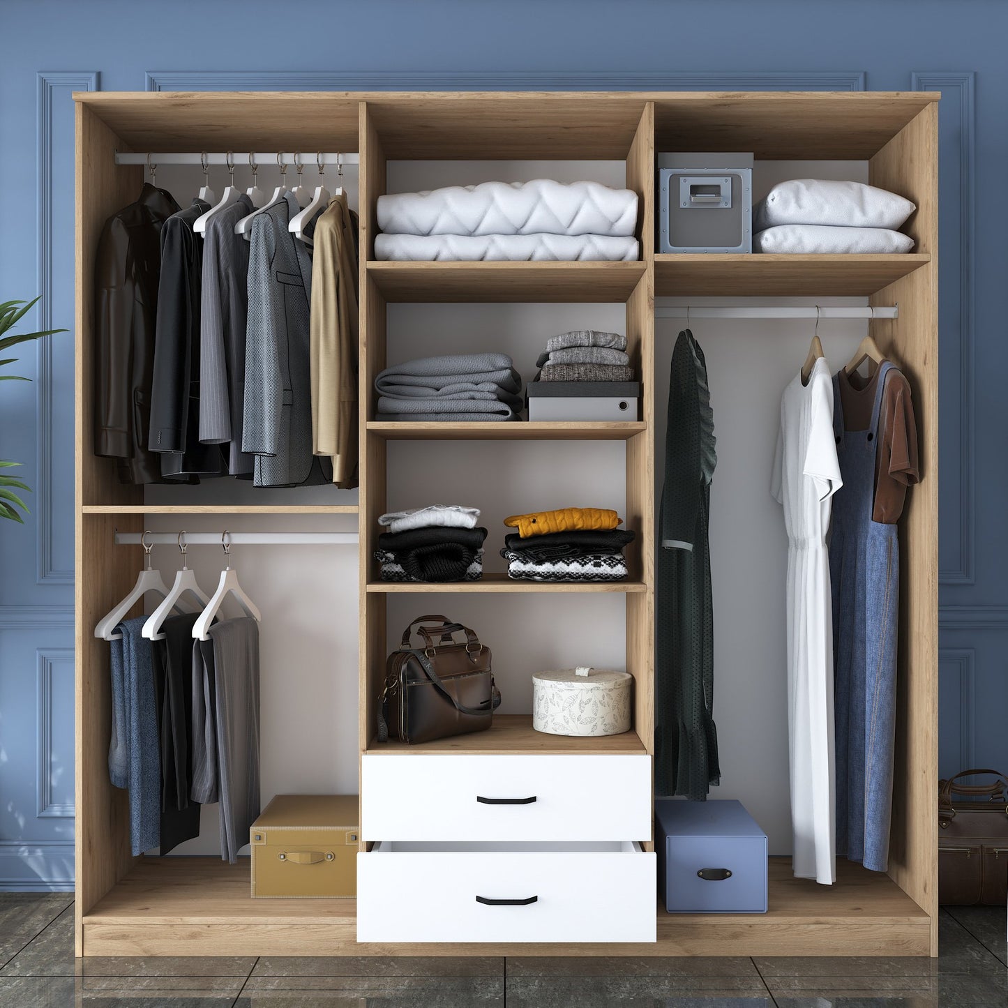 Ντουλάπα 210x210x51.5 εκ Walnut White 893RAN4548