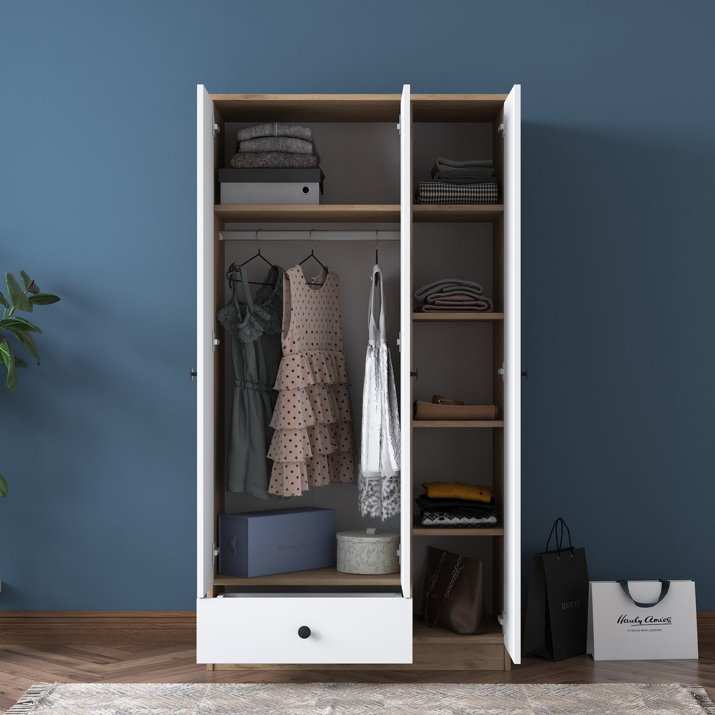 Ντουλάπα 90x170x42.5 εκ Walnut White 893RAN4551