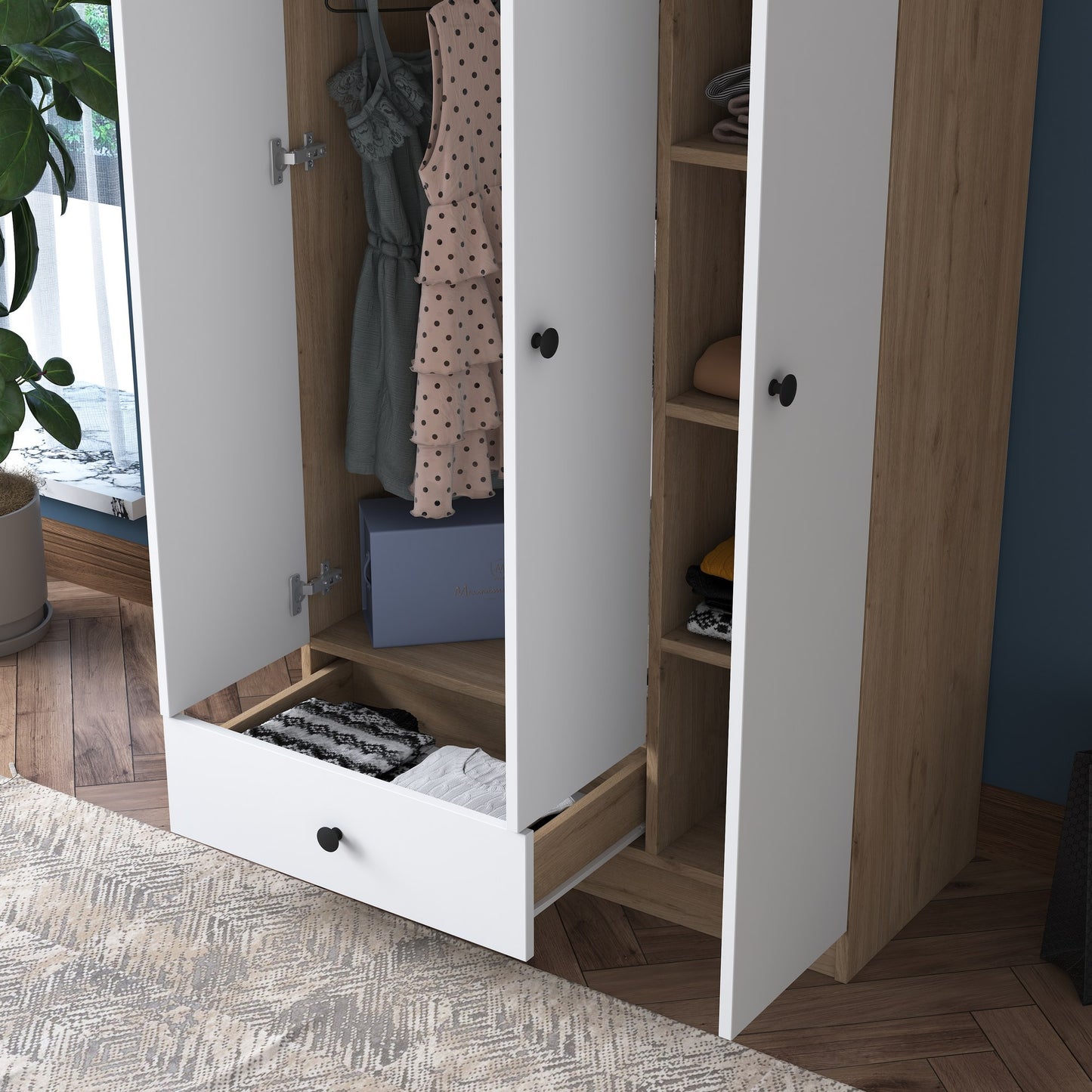 Ντουλάπα 90x170x42.5 εκ Walnut White 893RAN4551