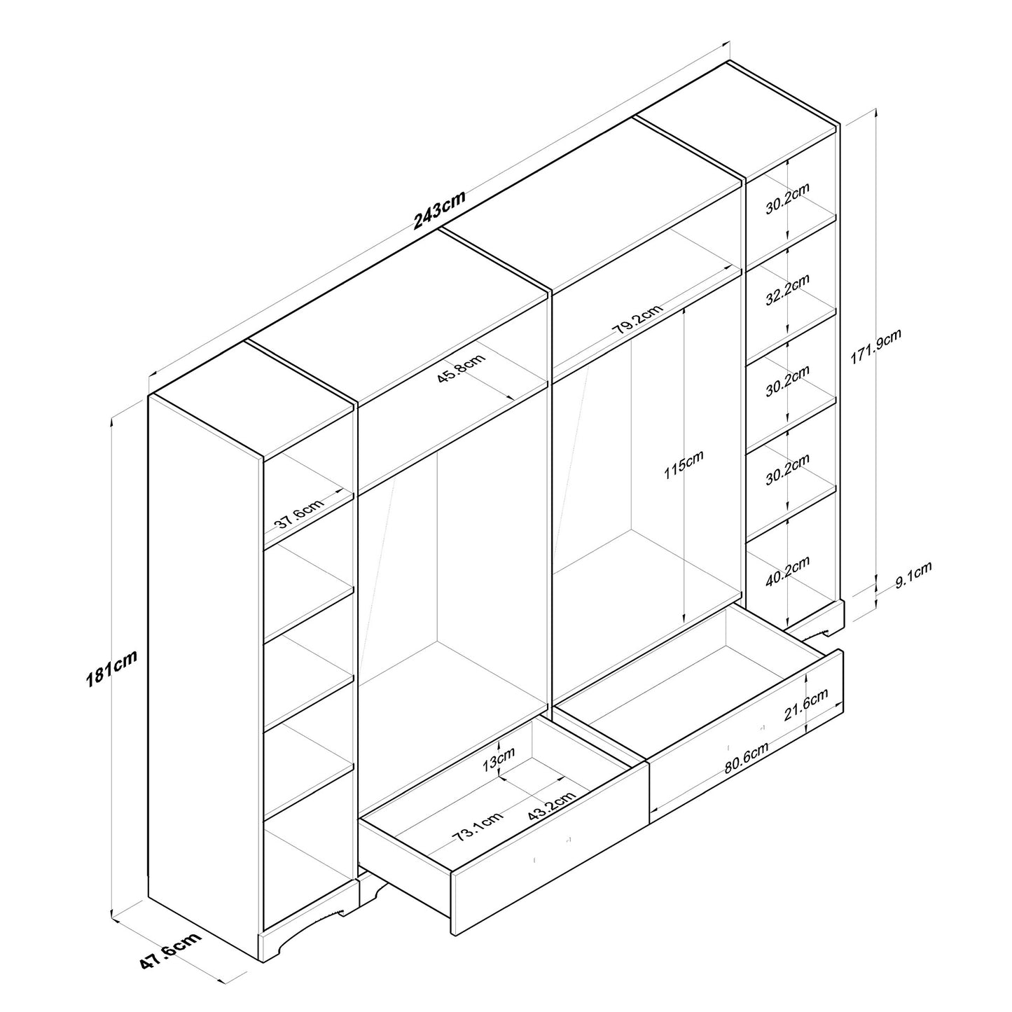 Ντουλάπα 243x181x47.6 εκ Λευκό 893RAN4555