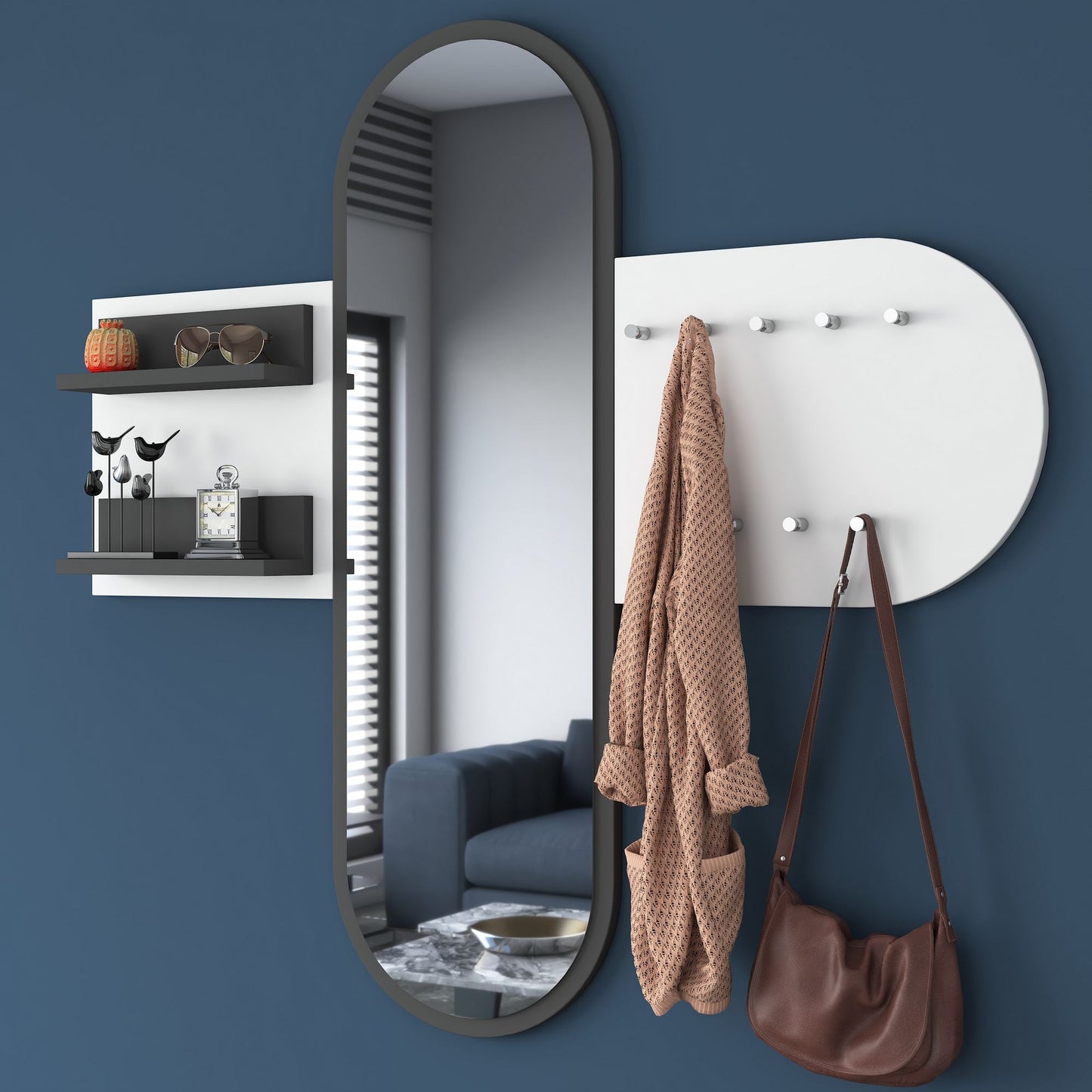 Επιτοίχιο Έπιπλο Εισόδου Κρεμάστρα Ρούχων Καλόγερος με Καθρέφτη και Ράφια Λευκό 893RAN4925