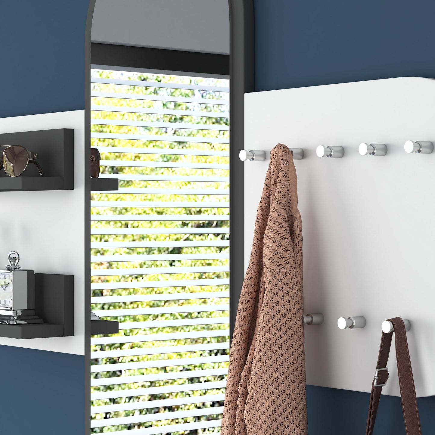 Επιτοίχιο Έπιπλο Εισόδου Κρεμάστρα Ρούχων Καλόγερος με Καθρέφτη και Ράφια Λευκό 893RAN4925