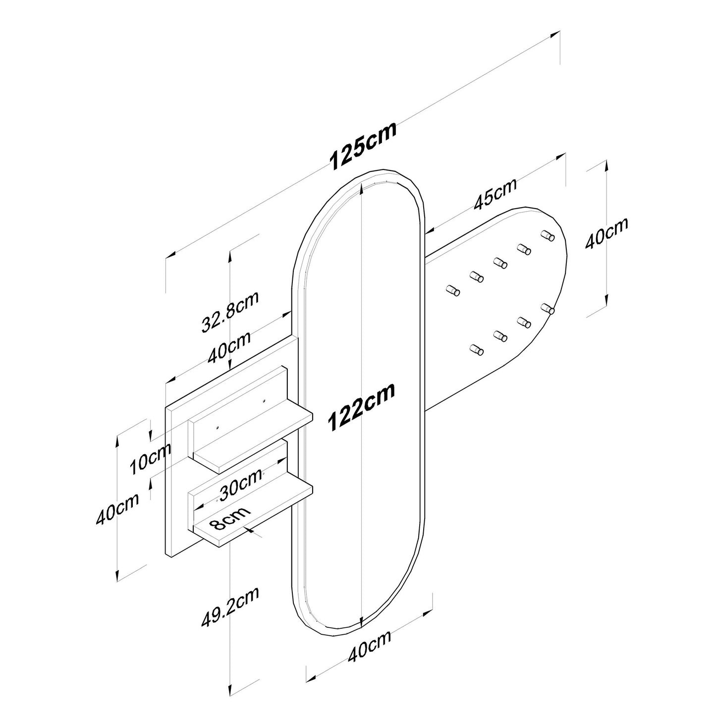 Επιτοίχιο Έπιπλο Εισόδου Κρεμάστρα Ρούχων Καλόγερος με Καθρέφτη και Ράφια Λευκό 893RAN4925