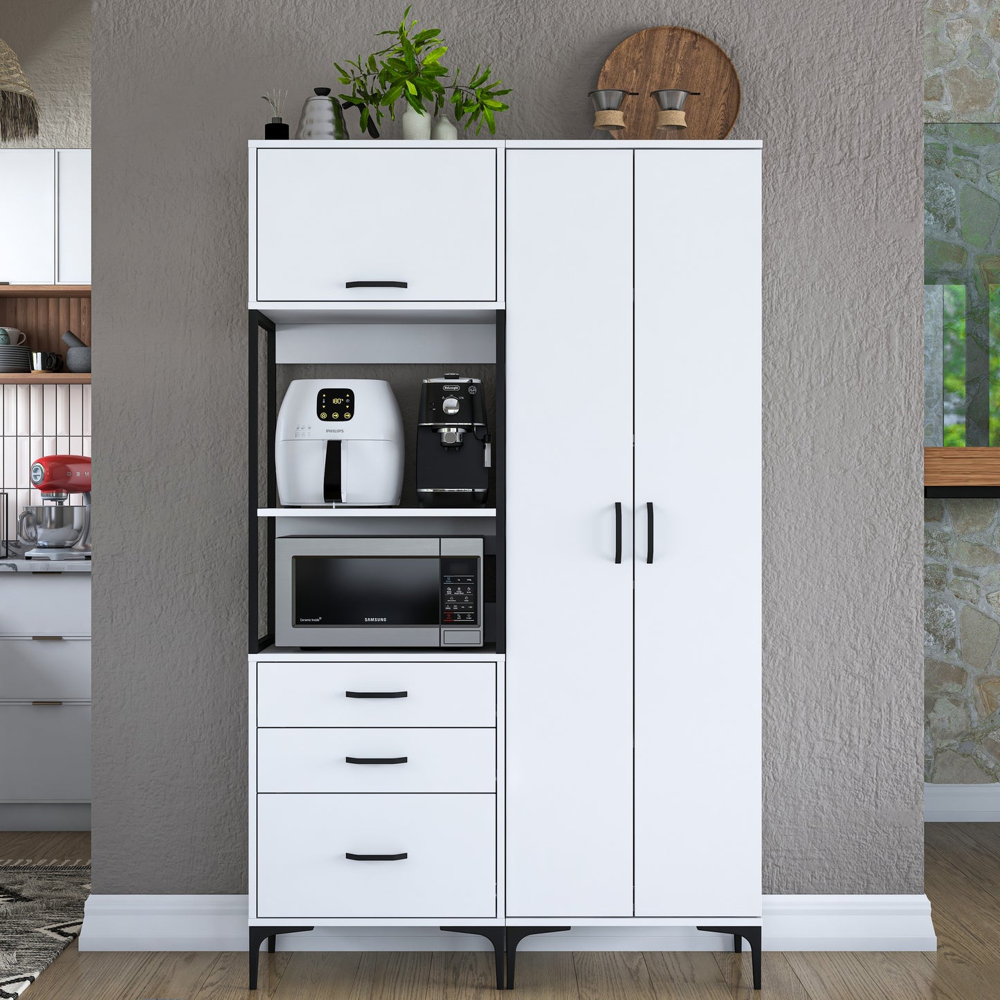 Βοηθητικό Ντουλάπι Κουζίνας με Ράφια 120x40x198,6 εκ. – Ψηλή Λευκή Ντουλάπα Αποθήκευσης Ράφι Κουζίνας 893RAN4951