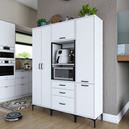 Βοηθητικό Ντουλάπι Κουζίνας με Ράφια 160x40x198,6 εκ. – Ψηλή Λευκή Ντουλάπα Αποθήκευσης Πολλαπλών Χρήσεων Ράφι Κουζίνας 893RAN4953