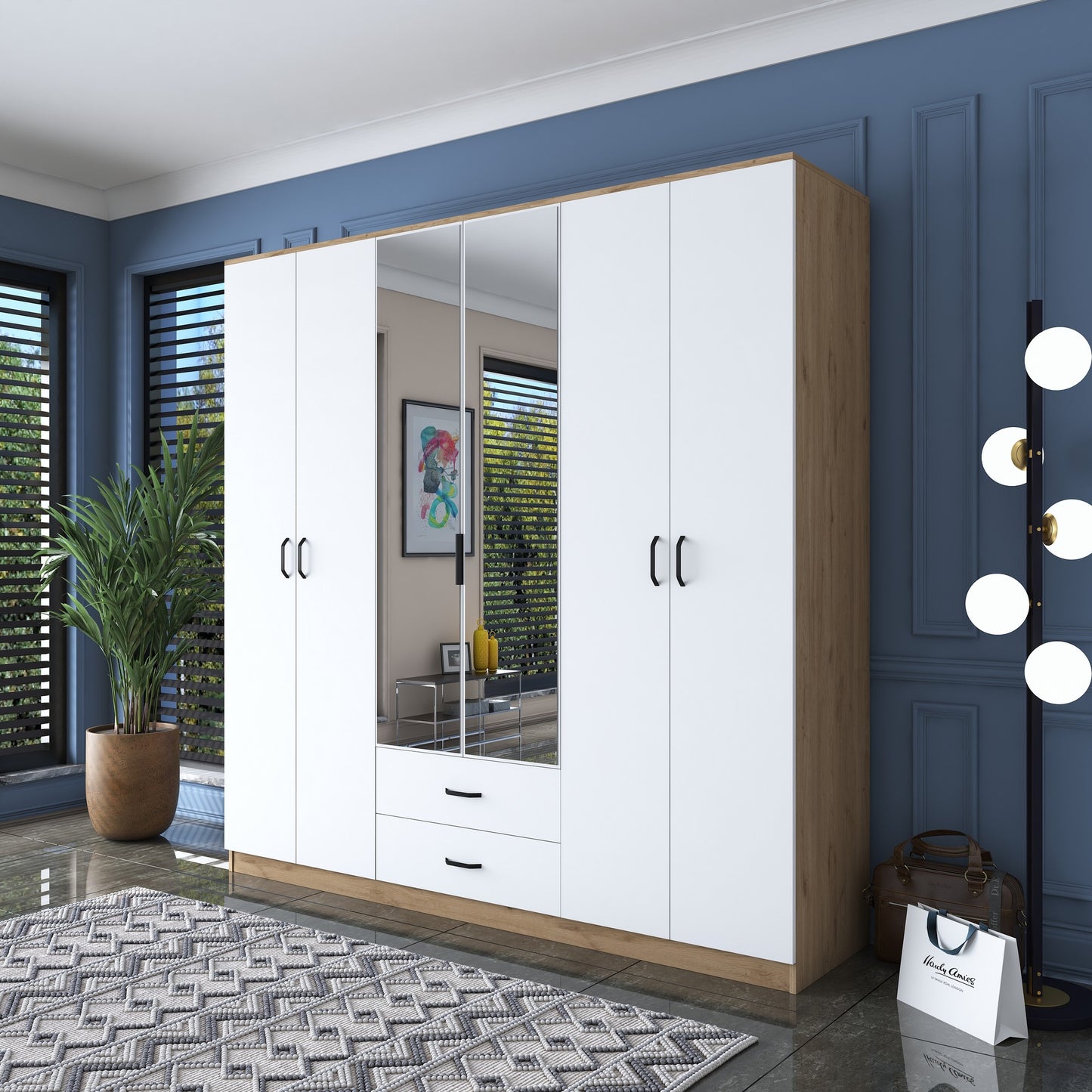 Ντουλάπα 210x210x51.5 εκ Walnut White 893RAN5405