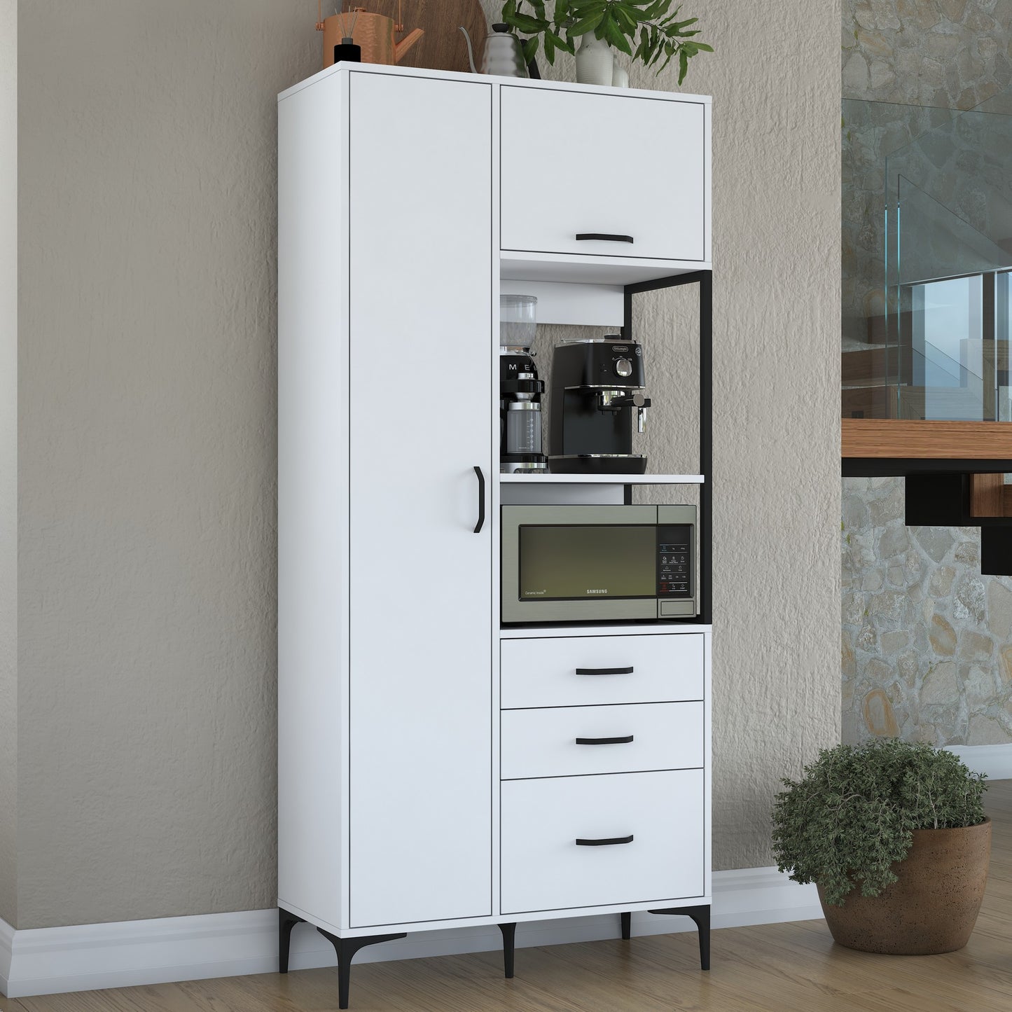Βοηθητικό Ντουλάπι Κουζίνας Λευκό 90x40x198,6 εκ. με Ρυθμιζόμενα Ράφια – Ντουλάπα Αποθήκευσης Πολλαπλών Χρήσεων Ράφι Κουζίνας 893RAN5436