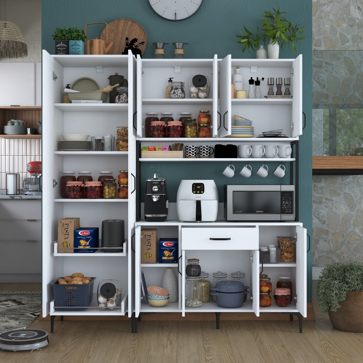 Βοηθητικό Ντουλάπι Κουζίνας Λευκό 180x40x198,6 εκ. με Ράφια – Μεγάλη Ντουλάπα Αποθήκευσης Πολλαπλών Χρήσεων Ράφι Κουζίνας 893RAN5449
