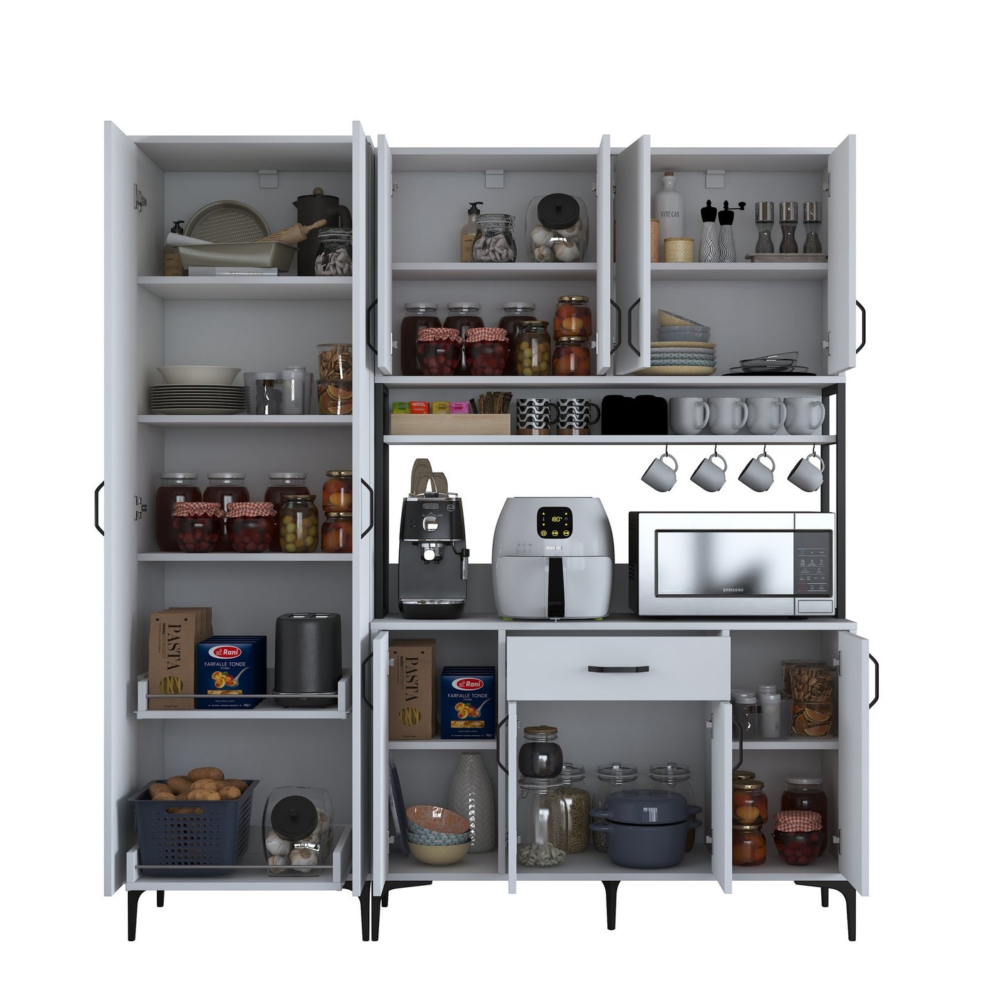 Βοηθητικό Ντουλάπι Κουζίνας Λευκό 180x40x198,6 εκ. με Ράφια – Μεγάλη Ντουλάπα Αποθήκευσης Πολλαπλών Χρήσεων Ράφι Κουζίνας 893RAN5449