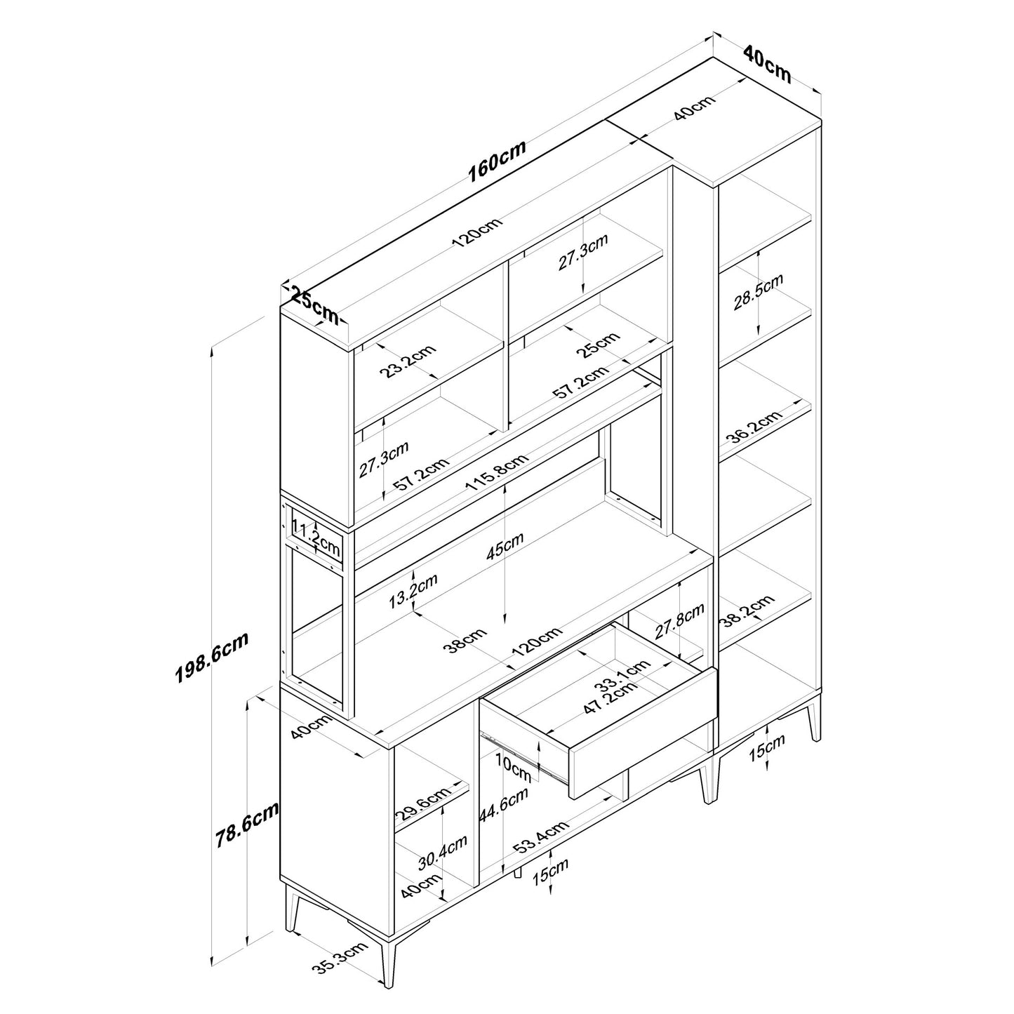 Βοηθητικό Ντουλάπι Κουζίνας Λευκό 160x40x198,6 εκ. με Ράφια – Ψηλή Ντουλάπα Αποθήκευσης Πολλαπλών Χρήσεων Ράφι Κουζίνας 893RAN5450