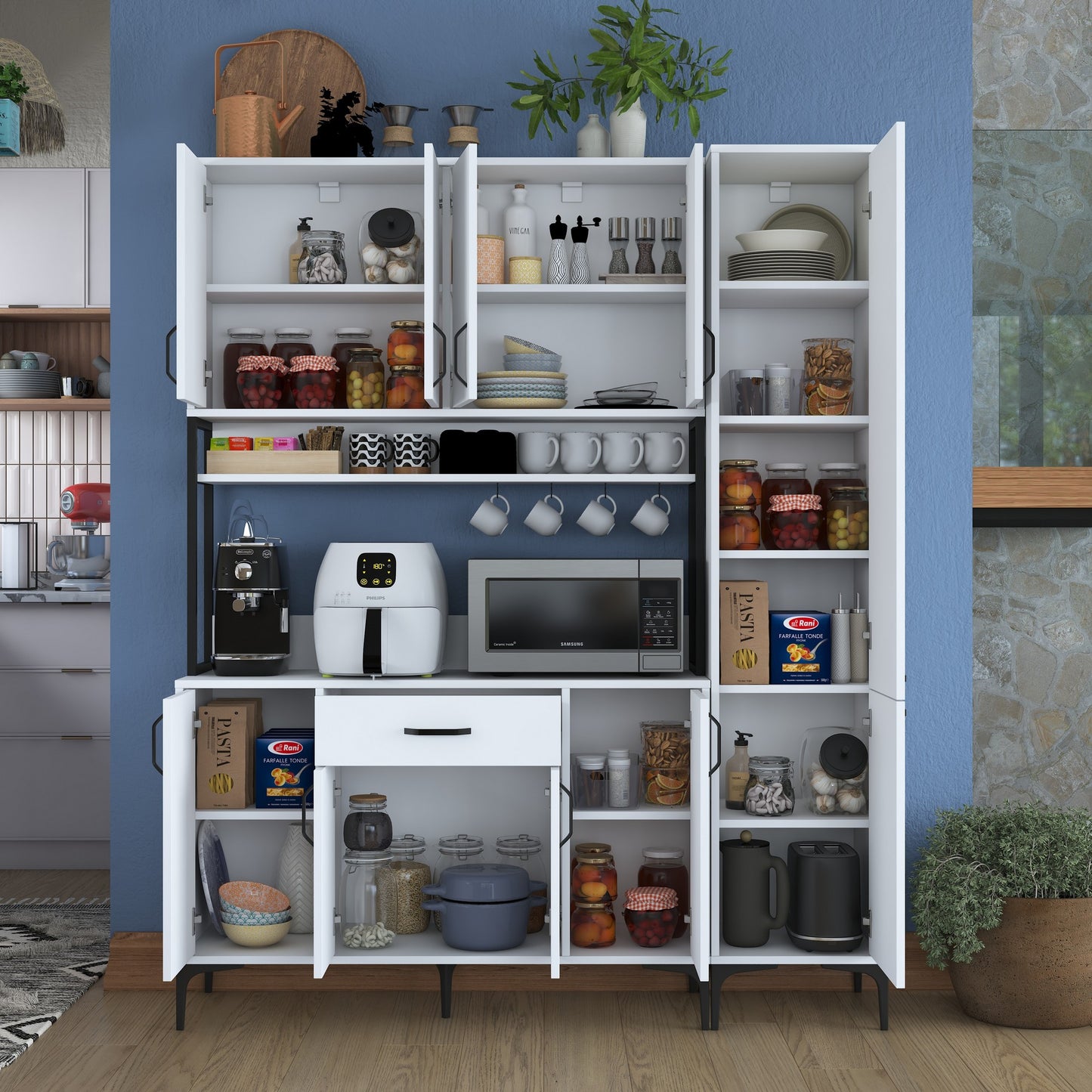 Βοηθητικό Ντουλάπι Κουζίνας Λευκό 160x40x198,6 εκ. με Ράφια – Ψηλή Ντουλάπα Αποθήκευσης Πολλαπλών Χρήσεων Ράφι Κουζίνας 893RAN5450