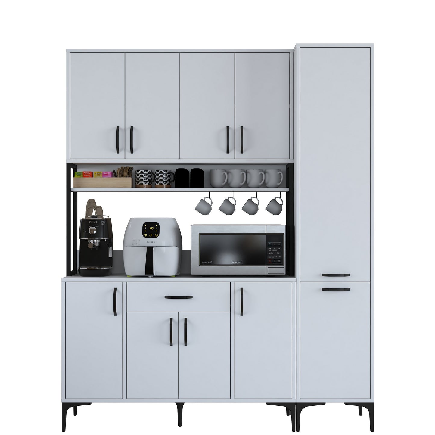 Βοηθητικό Ντουλάπι Κουζίνας Λευκό 160x40x198,6 εκ. με Ράφια – Ψηλή Ντουλάπα Αποθήκευσης Πολλαπλών Χρήσεων Ράφι Κουζίνας 893RAN5450