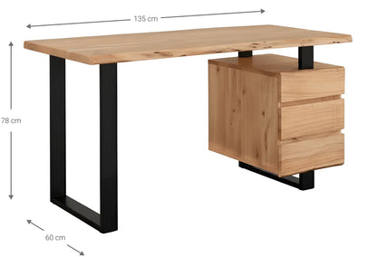 Γραφείο Υπολογιστή Μελέτης 135x60x78 εκ Μασίφ Ξύλο Ρουστίκ με 3 Συρτάρια Μεταλλικά Πόδια POS-162907029