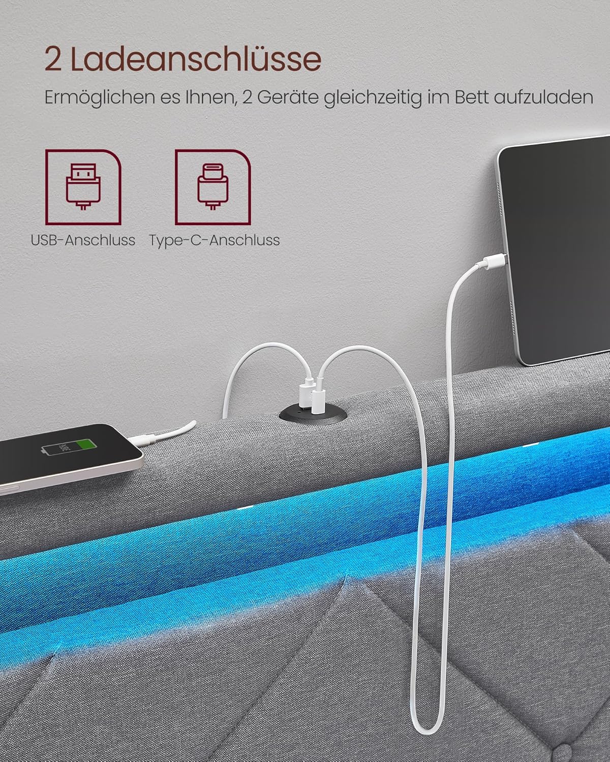 Σκελετός Κρεβατιού 140x200 εκ Κρεβάτι Με Συρτάρια και LED Φωτισμό Φόρτιση USB Θύρες RM-B827G01