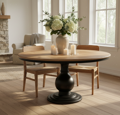 Τραπέζι Τραπεζαρίας Ροτόντα Μασίφ Ξύλο 152 εκ Στρόγγυλο Καφέ με Μαύρο Πόδι 6-8 ατόμων 92075