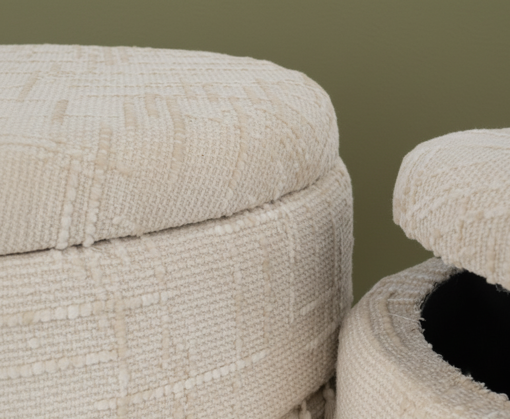 Σκαμπό Ταμπουρέ Εκρού σετ 2 τεμ. Τραπεζάκια Σαλονιού Υπνοδωματίου 83 και 63 εκ διάμετρο 92155