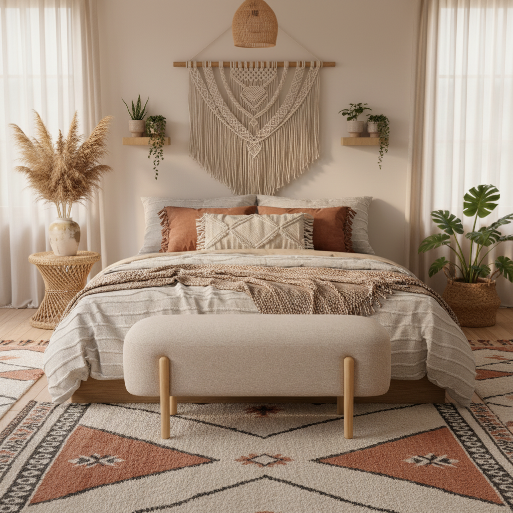 Παγκάκι Εισόδου Σκαμπό Υπνοδωματίου Ταμπουρέ Μακρόστενο Ύφασμα Μπουκλέ Μασίφ Ξύλο Σκελετό 108x41x48εκ 92165