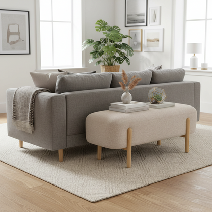 Παγκάκι Εισόδου Σκαμπό Υπνοδωματίου Ταμπουρέ Μακρόστενο Ύφασμα Μπουκλέ Μασίφ Ξύλο Σκελετό 108x41x48εκ 92165