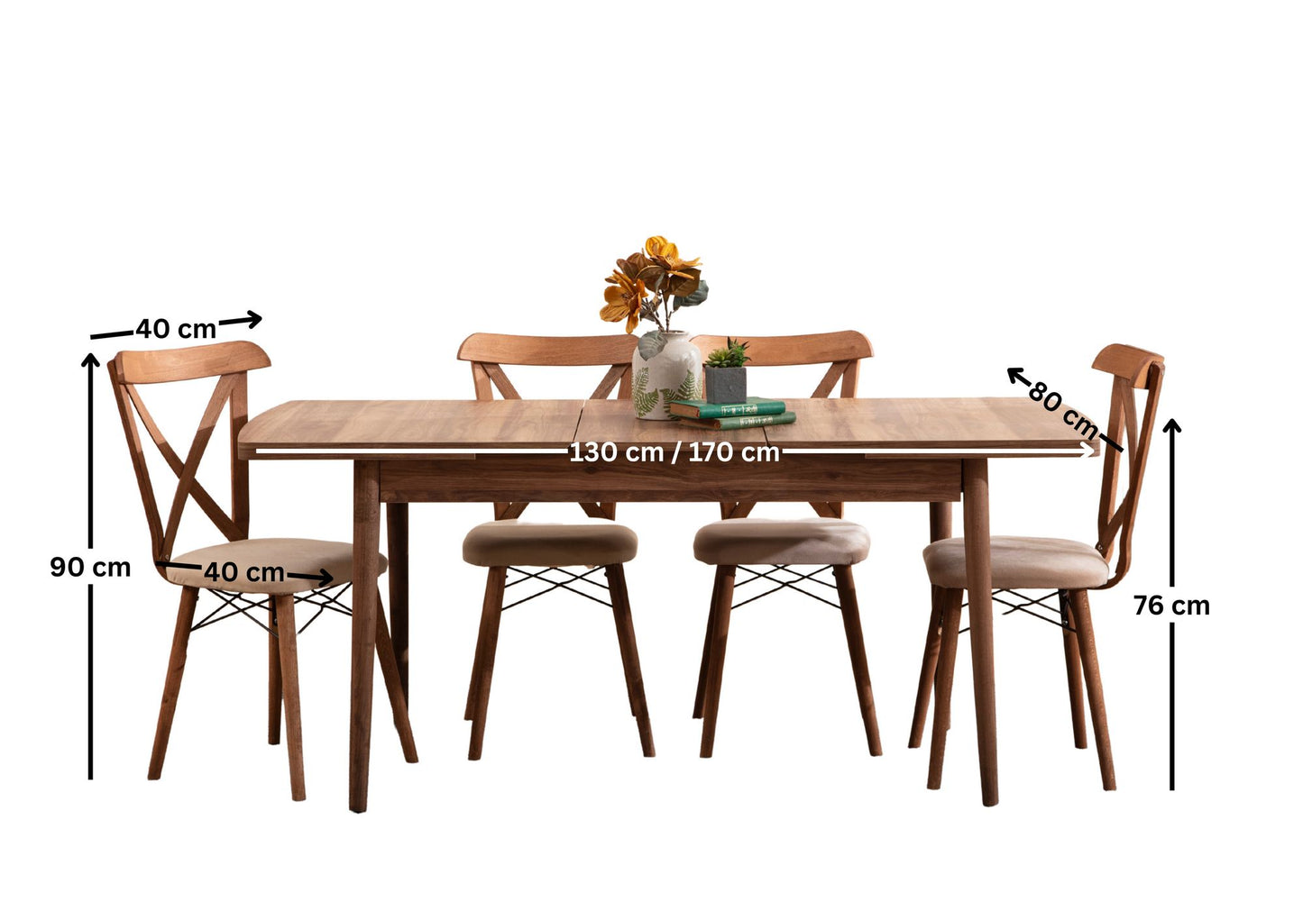 Επεκτεινόμενο Τραπέζι Κουζίνας Τραπεζαρίας με 4-6 Καρέκλες σετ από 130-170 εκ 924EST1101