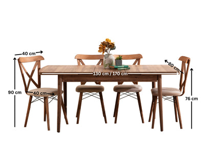 Επεκτεινόμενο Τραπέζι Κουζίνας Τραπεζαρίας με 4-6 Καρέκλες σετ από 130-170 εκ 924EST1101