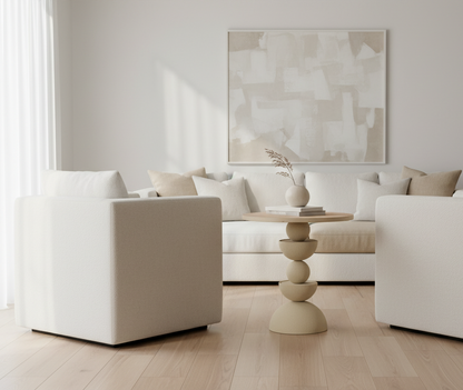 Μοντέρνο Στρογγυλό Τραπεζάκι Σαλονιού Μεταλλικό με Ξύλο Βοηθητικό 46x46x49 εκ για Μικρούς Χώρους 92550