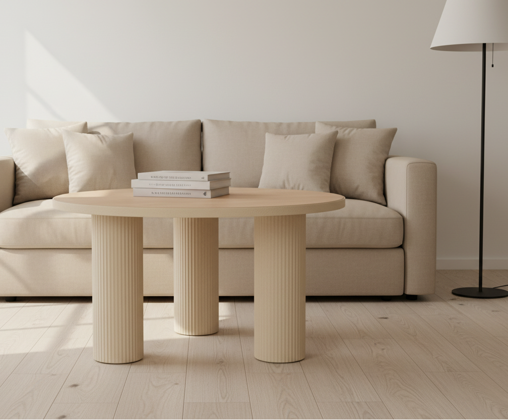 Μοντέρνο Στρογγυλό Τραπεζάκι Σαλονιού με Μεταλλικό Σκελετό & Ξύλινη Επιφάνεια – Compact Design 46x46x49 εκ 92560