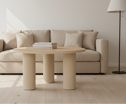 Μοντέρνο Στρογγυλό Τραπεζάκι Σαλονιού με Μεταλλικό Σκελετό & Ξύλινη Επιφάνεια – Compact Design 46x46x49 εκ 92560
