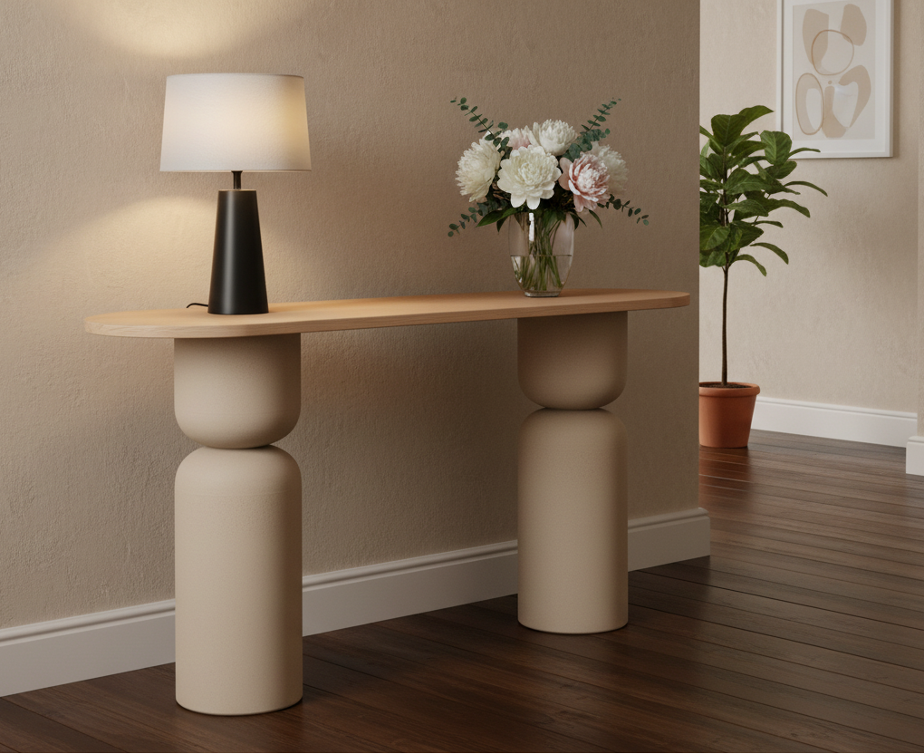 Τραπέζι Κονσόλας 150 εκ Μεταλλικό Κρεμ με Premium Ξύλο για Φουαγιέ & Σαλόνι 92569