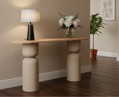 Τραπέζι Κονσόλας 150 εκ Μεταλλικό Κρεμ με Premium Ξύλο για Φουαγιέ & Σαλόνι 92569